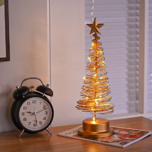 LED Christmas Tree Bedside LampDecorative Iron Art Table Light For Cozy Bedroom&Festive AtmosphereBattery-Powered Night Light