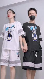 วาฟเฟิลเสื้อยืดแขนสั้นผู้ชายฤดูร้อนกางเกงขาสั้นเยาวชนใหม่เหมาะกับแบรนด์อินเทรนด์อเนกประสงค์สบายๆกีฬาชุดสองชิ้น