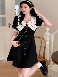 French Style Little Black Dress Womens Summer Design Sensation Skirt High Waist A-Line Dress Commute Short Sleeve Loose Fit