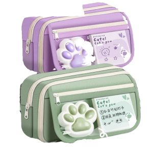 Large Capacity Cat Claw Stationery Pencil Case Girls 2025 New Style Student Children Cute Designusable Oxford Fabric Pouch