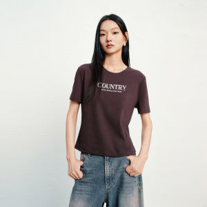 PEACEBIRD | Mall-Style Plush Letter Straight Fit Purple T-Shirt