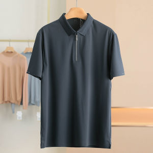 Mens Polo Neck Short Sleeve T-Shirt Skin-friendly Casual Silk Lyocell Breathable Summer New Style Business Gentleman Standard Fit
