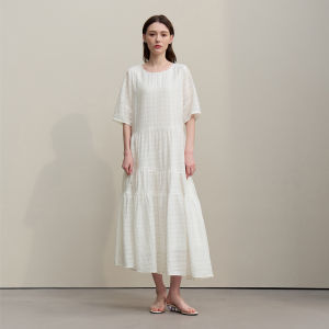 AMII | New Round Neck Mid-Sleeve Lyocell Texture Asymmetrical Dress