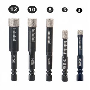5Pcs Vacuum Brazed Diamond Core Drill Bits Hex Shank Dry Hole Saw 5/6/8/10/12mm for Ceramic Tile Marble Granite Glass Drilling