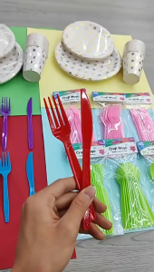 ช้อนส้อมมีดพลาสติก 7 นิ้ว | แพ็ค 10 ชิ้น | แบบใช้แล้วทิ้ง สำหรับงานปาร์ตี้ งานวันเกิด ปิคนิค | Disposable Cutlery Set