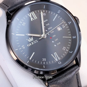 OLEVS resmi autentik jam tangan pria otomatis dewasa 2024 anti air mode kasual pelat kalender ganda bercahaya jam tangan kulit pria