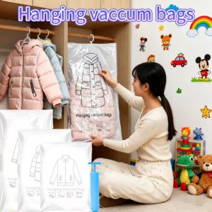 Hanging Vacuum Bags Space Saving Clothes Transparent Vacuum Bag Storage for Clothes Down Jacket Overcoat Compression Home