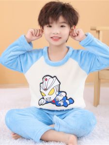 Thickened Coral Fleece Cartoon Pajamas Set for Boys And Girls Home Clothes Winter Warm Absorbent Breathable Anti-static