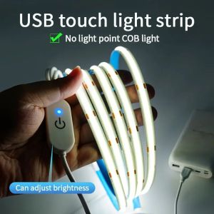 LED Light Strip USB Touch Sensor 5V COB Diode Tape Dimmer Backlight DIY High Density Linear Lightings Lamp Ribbon For Home Decor