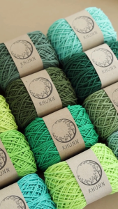 เชือกฟอก โทนเขียว เชือกถักกระเป๋า เชือกฝ้าย หนัก 100 กรัม