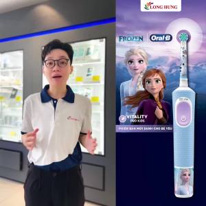 Bàn chải điện trẻ em Oral-B Vitality Pro Kids 3+ - 2 chế độ làm sạch tay cầm silicon chống thấm hiệu quả dễ dàng giúp trẻ cầm nắm