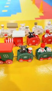 H&A Wooden Christmas Train Mini Train Decor for Christmas Party Christmas Train Ornament Gift