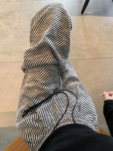 Laid-back Style High Waist Wide Leg Pants Womens Casual Trousers Autumn New plus Size Black White Stripes Drapey Pants