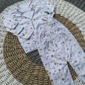 Setelan Baju Bayi Lengan Panjang 0-3 Bulan Full Print Putih