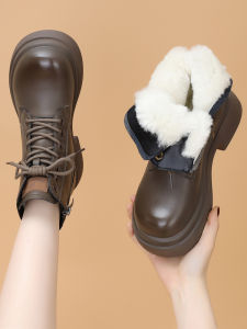 Waterproof Woolen Snow Boots Womens 2025 New Winter Fleece Lined Thickened Martin Boots Heightening Cotton Shoes Women