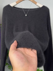 UYFY | Gray Large Size Round Neck Long Sleeve Knitted Sweater Womens Unique Design Autumn New Style Elegant Ageless Top