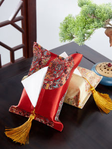 New Chinese Style Drawer Box Silk Satin Fabric Tissue Holder Living Room Bedroom Office Desktop Tissue Box Cover DIY Crafts