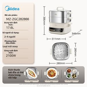 Midea | Nồi Hấp Điện Gia Đình 3 Tầng Inox Có Thể Tháo Rời