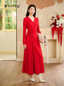 New Spring Heavily Made Ruffled Pincut Merino Wool Blend X-Type Waist-Cinching Dress