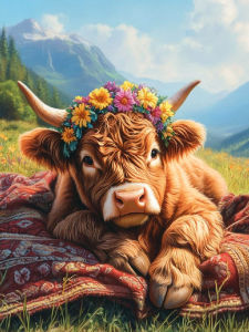 Huacan DIY Diamond Painting Spring Cow Diamond Embroidery Animal Landscape Complete Kit Handmade Gift