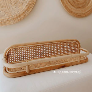 Nordic Style Wall Mounted Storage Shelf Wicker Weaving Living Room Entrance Long Strip Hanging Shelf No Drilling Required