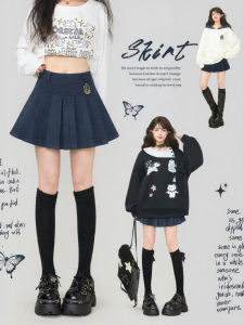 KEIKO | Retro College Style Blue A-Line Pleated Short Skirt