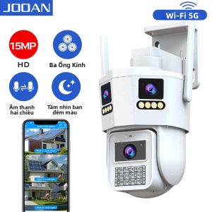 Camera IP PTZ JOOAN 6K HD 5G WiFi Ngoài Trời Ba Ống Kính AI Phát Hiện Con Người Camera Quan Sát Giám Sát Video Trắng