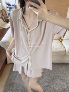 Cooling Ice Silk Womens Short Sleeve & Shorts Pajama Set with Pockets