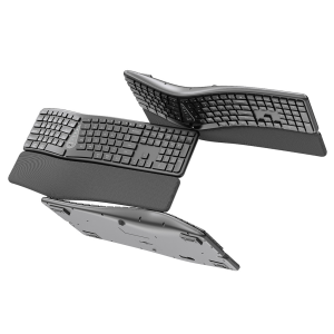 Ergonomic 2.4G Wireless Keyboard Comfortable Natural TypingPalm RestMulti-Device Rechargeable Bluetooth Keyboard for Laptop