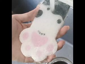 ส่งด่วน ฟองน้ำขัดล้างภาชน เยื่อไผ่ ฟองน้ำขัดหม้อ คละลายอุ้งเท้าแมว