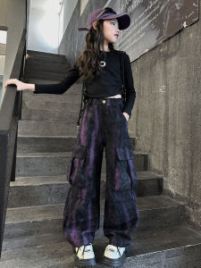 Trendy Cool Childrens Workwear Pantsuit Two-Piece Set for Girls Autumn Fashionable Casual Cotton Blend Big Kids Outfit