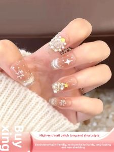 MONLEYTA | 2025 New Cat Eye Nail Tips Wearable False Nails Autumn Winter Long Medium Length Finished Products Nail Art Stick On Nail Tips