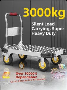 Foldable Steel Plate Hand-Pulled Cart Portable Moving Truck Home Use Trailer Lightweight Small Push Cart Quiet Wheel Rubber