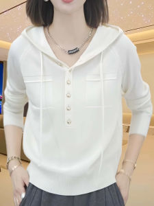 Shalldoer | Loose Slimming Semi Open Collar Drawstring Hooded Knit Sweater