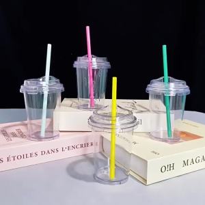 300/889ML Minimalist Style Series Limited Edition Classic Goddess Couple Transparent Plastic Straw Cup Cold Water Cup