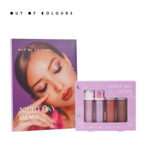OUT OF COLOURS Night Sky Gems Theme Makeup Bundle Set or Starter Set (Supernova Eyeshadow / Wetshine Lip Gloss/ Powdery Matte Lipstick) Lipstick Set Box Liquid Eyeshadow Lip Tint Lipsticks Lipstik Makeup Set