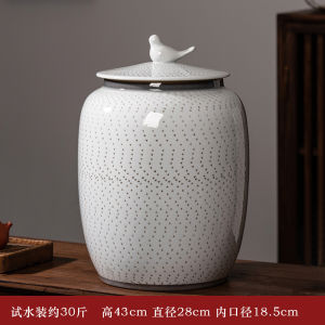Jingdezhen Ceramic Rice Tub Household Storage Container High Temperature Resistant Sealed with Lid Moisture Proof Kitchen Utensil