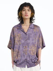 Purple Dandelion Pattern Print Short Sleeve Shirt Baby Boy and Girl Summer Cuban Collar Hawaii Full Print Outerwear Shirt Tide