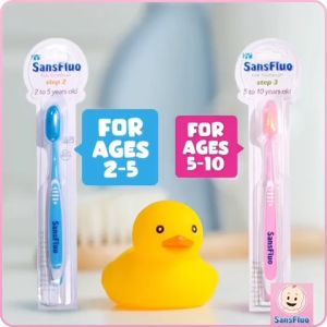 BUNDLE OF 3 PINK  | SansFluo Kids Toothbrush (5 - 10 years old) | Soft and Thin Long Handle for better reach of molars & Removal of Plaque