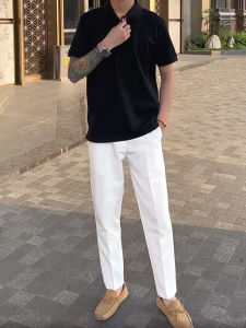 กางเกงขายาวทรงตรงผ้าไหมน้ำแข็งสำหรับผู้ชาย กางเกงขายาวทรงตรงทรงสลิมฟิต กางเกงขายาวทรงตรงไม่ต้องรีด กางเกงขายาวทรงสลิมฟิต