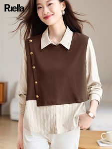 puella | Elegant Loose Faux Two-Piece Shirt Womens