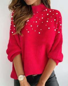 เสื้อสเวตเตอร์คอสูงแขนยาวลำลอง เสื้อสวมหัวทรงสลิมฟิต ผ้าผสมโพลีเอสเตอร์ ฤดูร้อน 2022 เสื้อสเวตเตอร์คอวีแขนสั้น