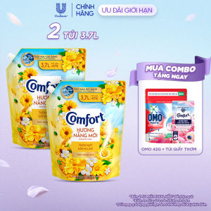 Combo 2 Nước Xả Vải Comfort Hương Nắng Mới Thơm Mát Gấp 10 Lần Túi 3.7L (bao bì tùy lô nhập hàng)