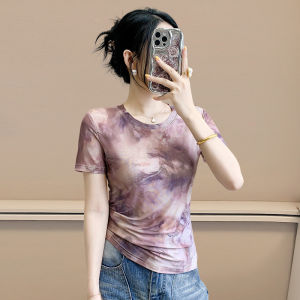 เสื้อยืดแขนสั้นเข้ารูปพอดีพิมพ์ลายคอกลมตาข่ายสำหรับผู้หญิงใหม่ฤดูร้อน (S-3XL)