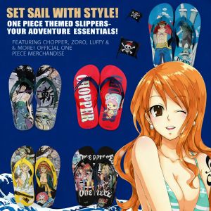 Bandai | One Piece Anime Flip Flops Luffy Pirate King Color Block Casual Fashion Slippers Korean Version Beach Minimalist Sandals Gifts