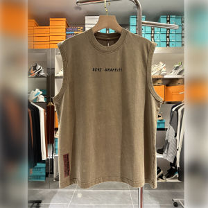 Retro American Brand Mens Sleeveless Vest Loose Fit Summer Washed Half Sleeve High End Feeling Water Washed Top Youth Trend