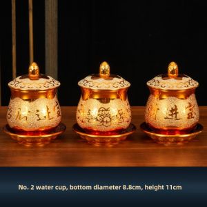 For Home Buddha Front Tribute Cup Holy Grail Guanyin Water Filter Jug Ceramic Alluvial Gold Water Cup Buddha Worship Cup God of Wealth Sanlian Tribute Cup