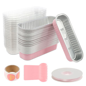 50Pcs Mini Loaf Pans Rectangle Aluminum Foil Baking Pan Mini Bread Container Heat-Resistant Cake Pans Grilling Boxes Baking Tool