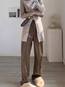 กางเกงขายาวทรงหลวมเอวสูง ผ้า PU ขนาดใหญ่ ทรงเข้ารูป กางเกงขายาวสำหรับผู้หญิงไซส์ใหญ่ เทรนด์แฟชั่นฤดูใบไม้ร่วง