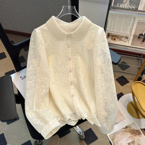 Embroidered Heavy Work Lace Shirt Womens Spring New Style Small Fragrance Style Top Self-Keeping Recommendation Doll Collar